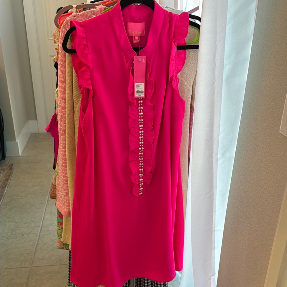 Vibrant Pink Sleeveless Dress with Ruffles